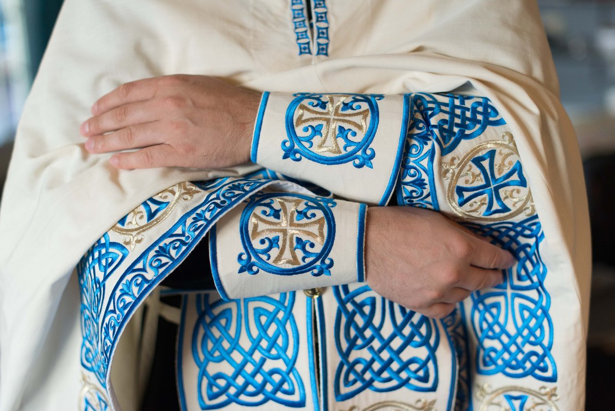 Orthodox priest vestments,White-blue, Embroidered, Linen — photo 2