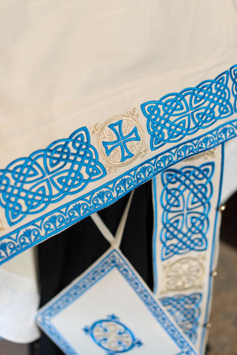 Orthodox priest vestments,White-blue, Embroidered, Linen — photo 3