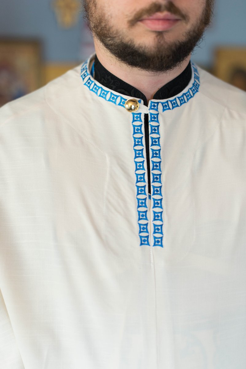 Orthodox priest vestments,White-blue, Embroidered, Linen — photo 4