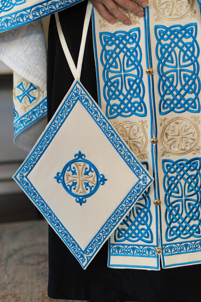 Orthodox priest vestments,White-blue, Embroidered, Linen — photo 6