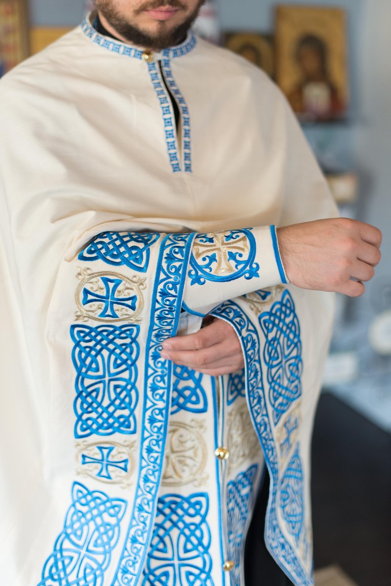 Orthodox priest vestments,White-blue, Embroidered, Linen — photo 7