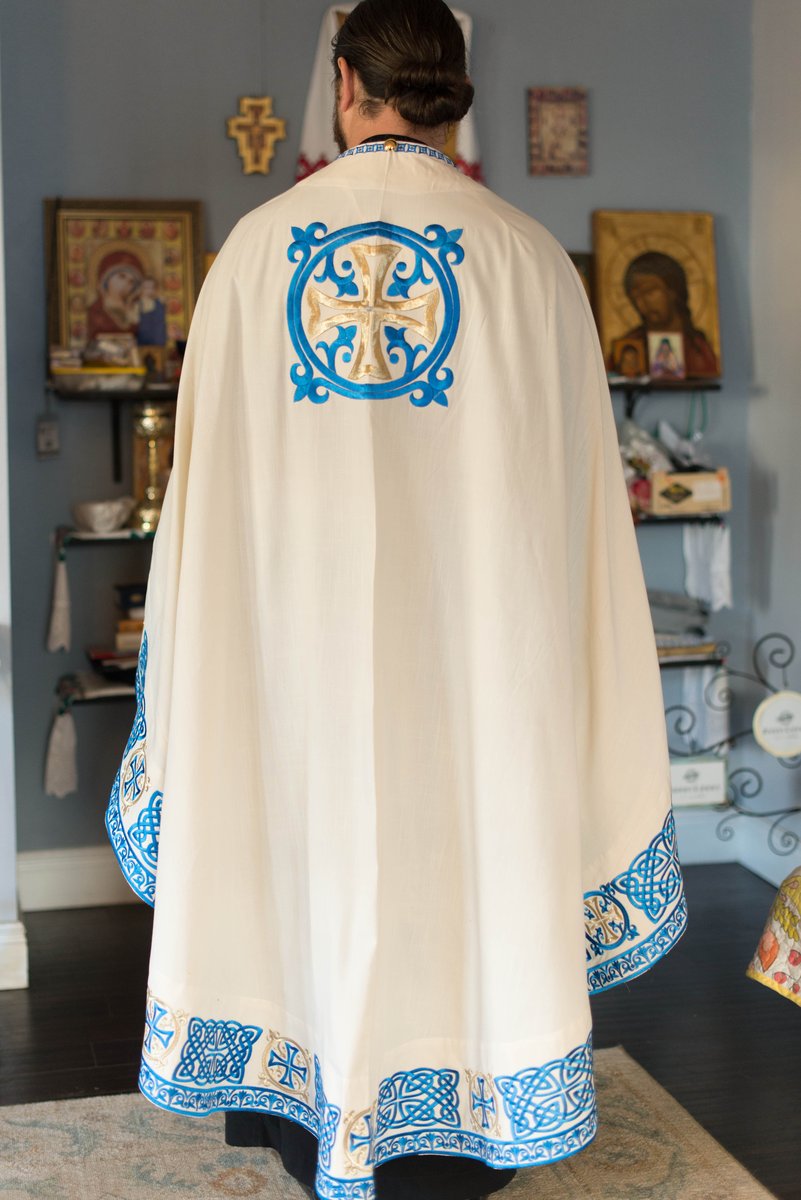 Orthodox priest vestments,White-blue, Embroidered, Linen — photo 8