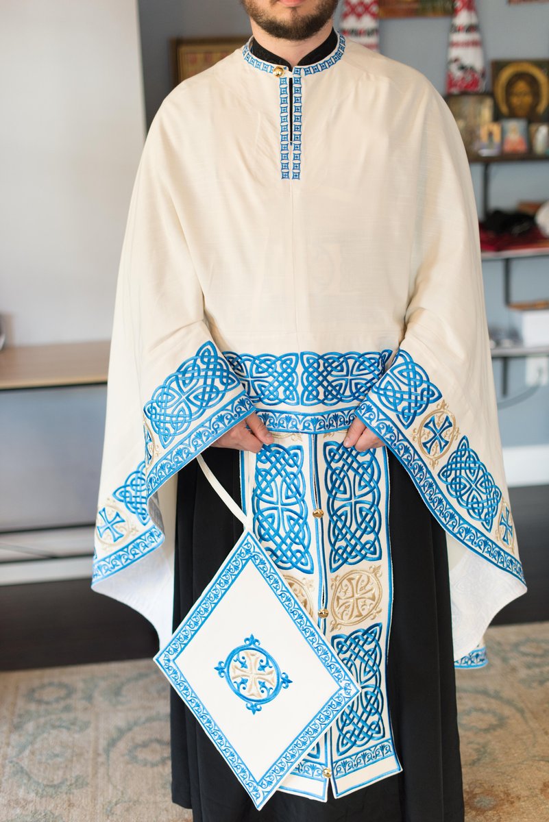 Orthodox priest vestments,White-blue, Embroidered, Linen