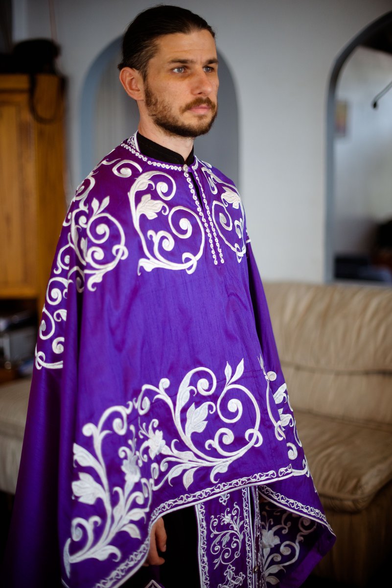 Orthodox priest vestments set, Purple silver, Embroidered, silk — photo 3