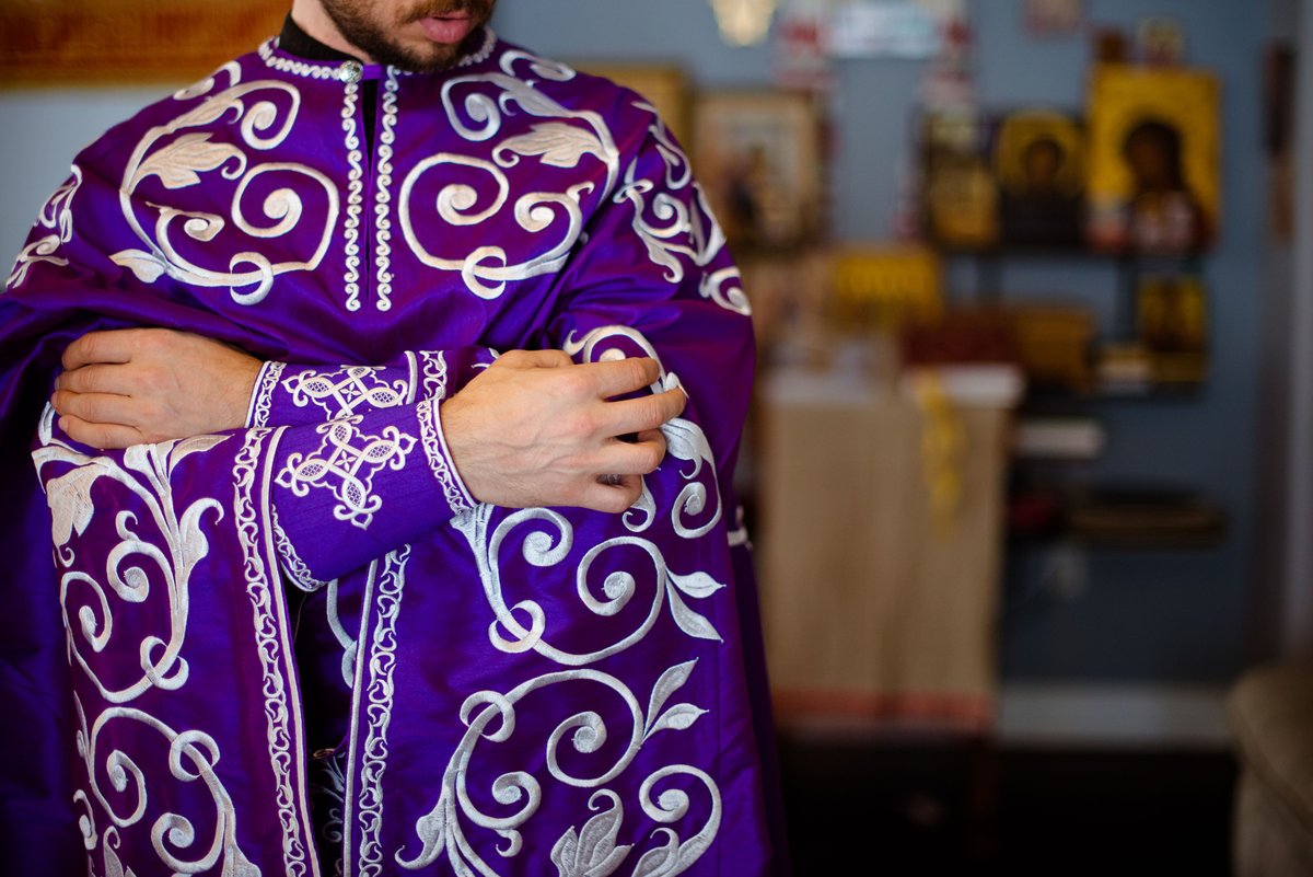 Orthodox priest vestments set, Purple silver, Embroidered, silk — photo 4