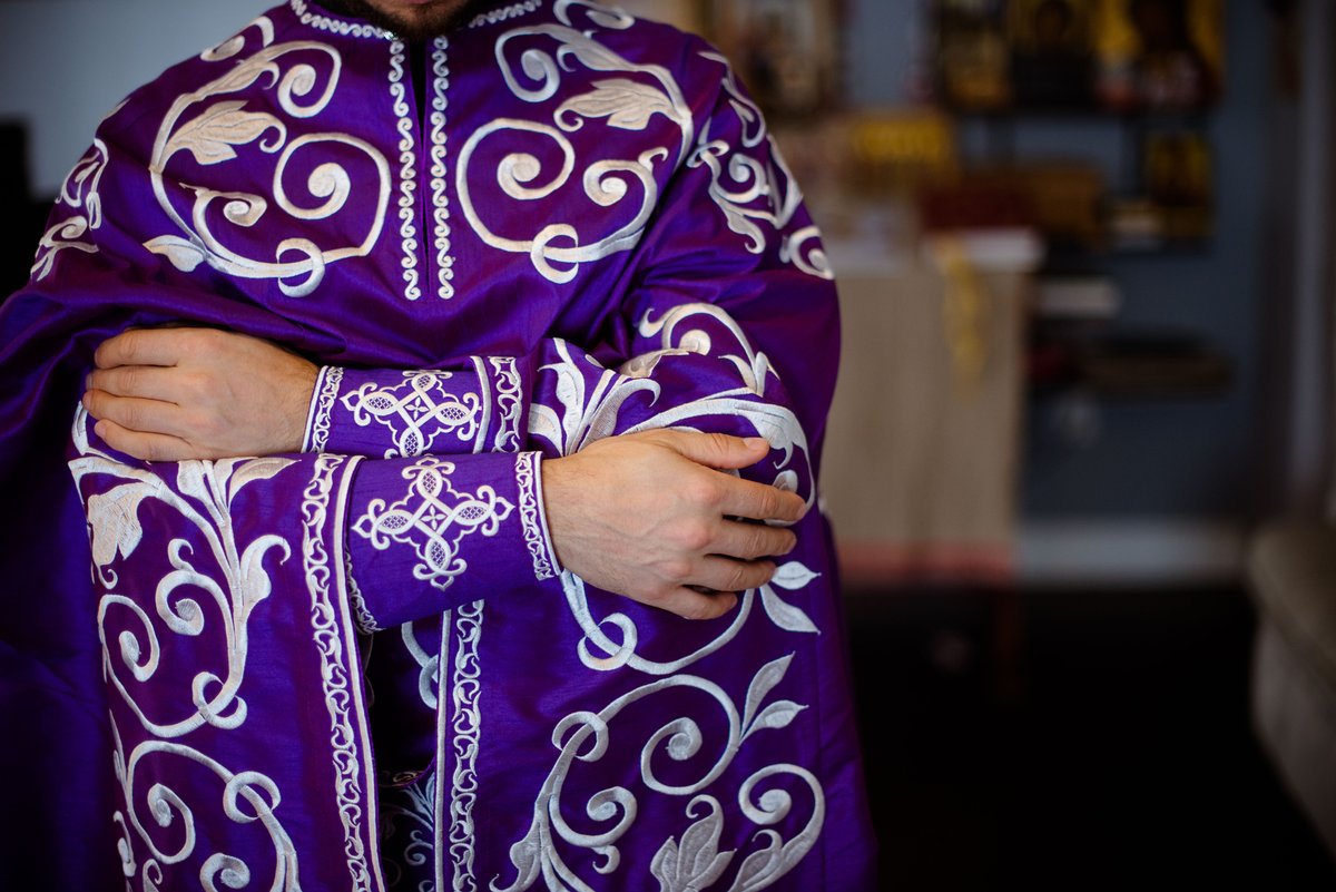 Orthodox priest vestments set, Purple silver, Embroidered, silk — photo 5