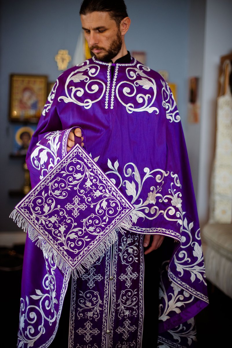 Orthodox priest vestments set, Purple silver, Embroidered, silk — photo 6