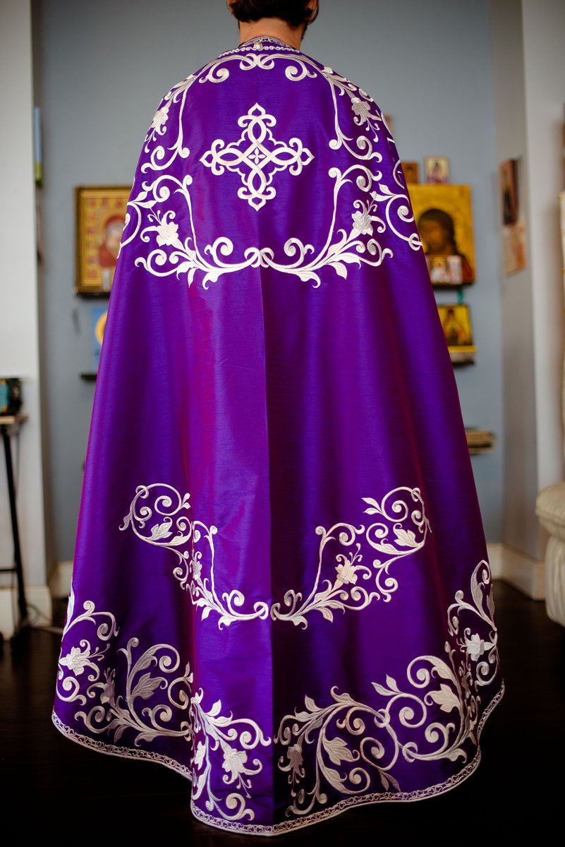 Orthodox priest vestments set, Purple silver, Embroidered, silk — photo 8