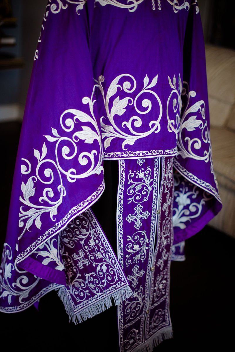 Orthodox priest vestments set, Purple silver, Embroidered, silk