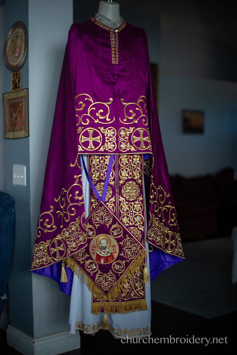 Purple-gold  full embroidered  vestments priest set — photo 10