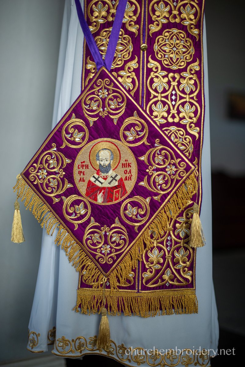 Purple-gold  full embroidered  vestments priest set — photo 11