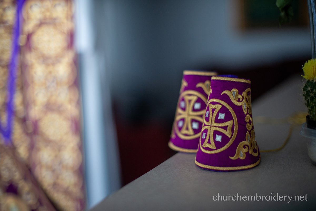Purple-gold  full embroidered  vestments priest set — photo 12