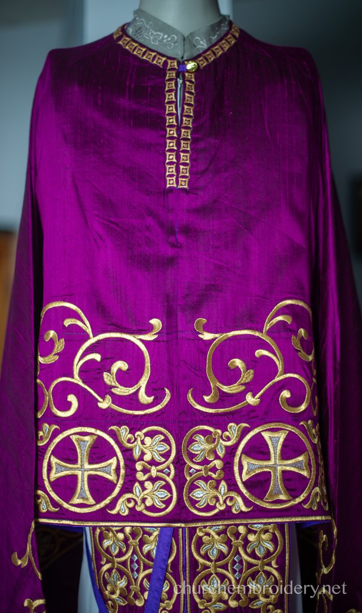 Purple-gold  full embroidered  vestments priest set — photo 2