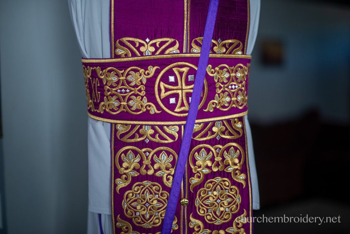 Purple-gold  full embroidered  vestments priest set — photo 7
