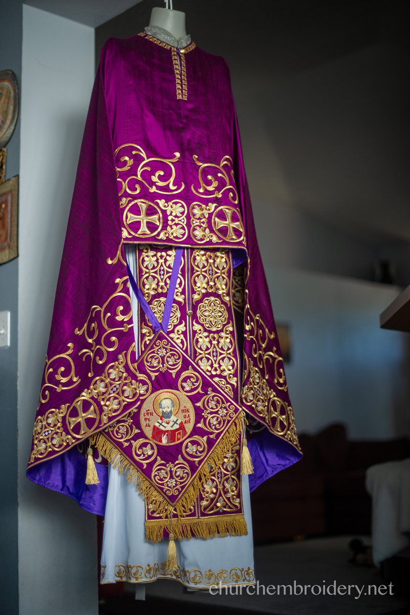 Purple-gold  full embroidered  vestments priest set — photo 8
