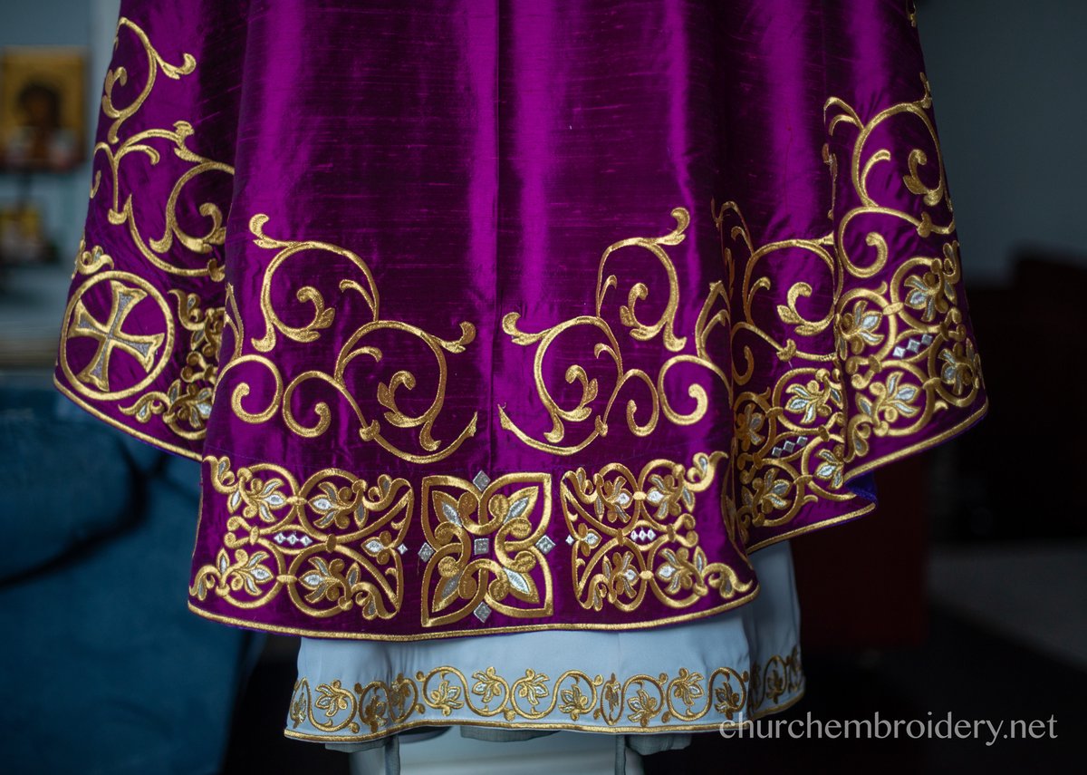 Purple-gold  full embroidered  vestments priest set