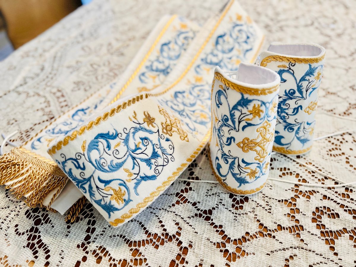 Subdeacon deacon set white blue gold with cuffs — photo 4