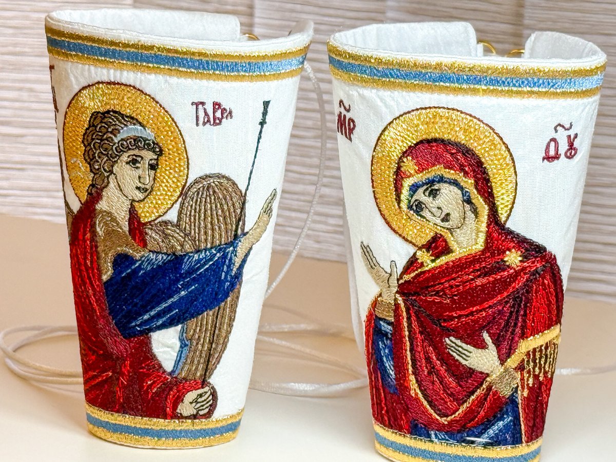 Vestments cuffs epimanika for priest, deacon, bishop with icons of Annonciation — photo 3