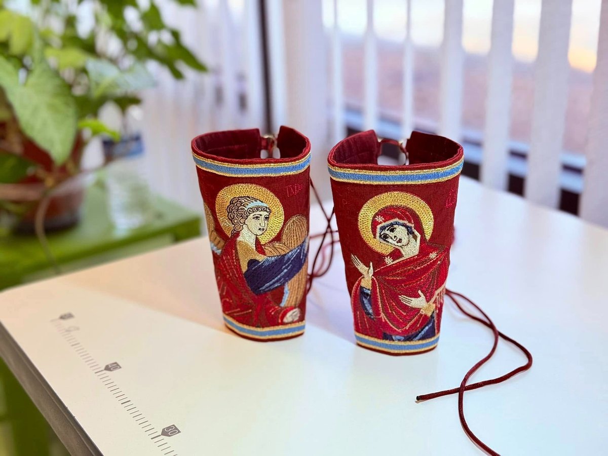 Vestments cuffs epimanika for priest, deacon, bishop with icons of Annonciation — photo 7
