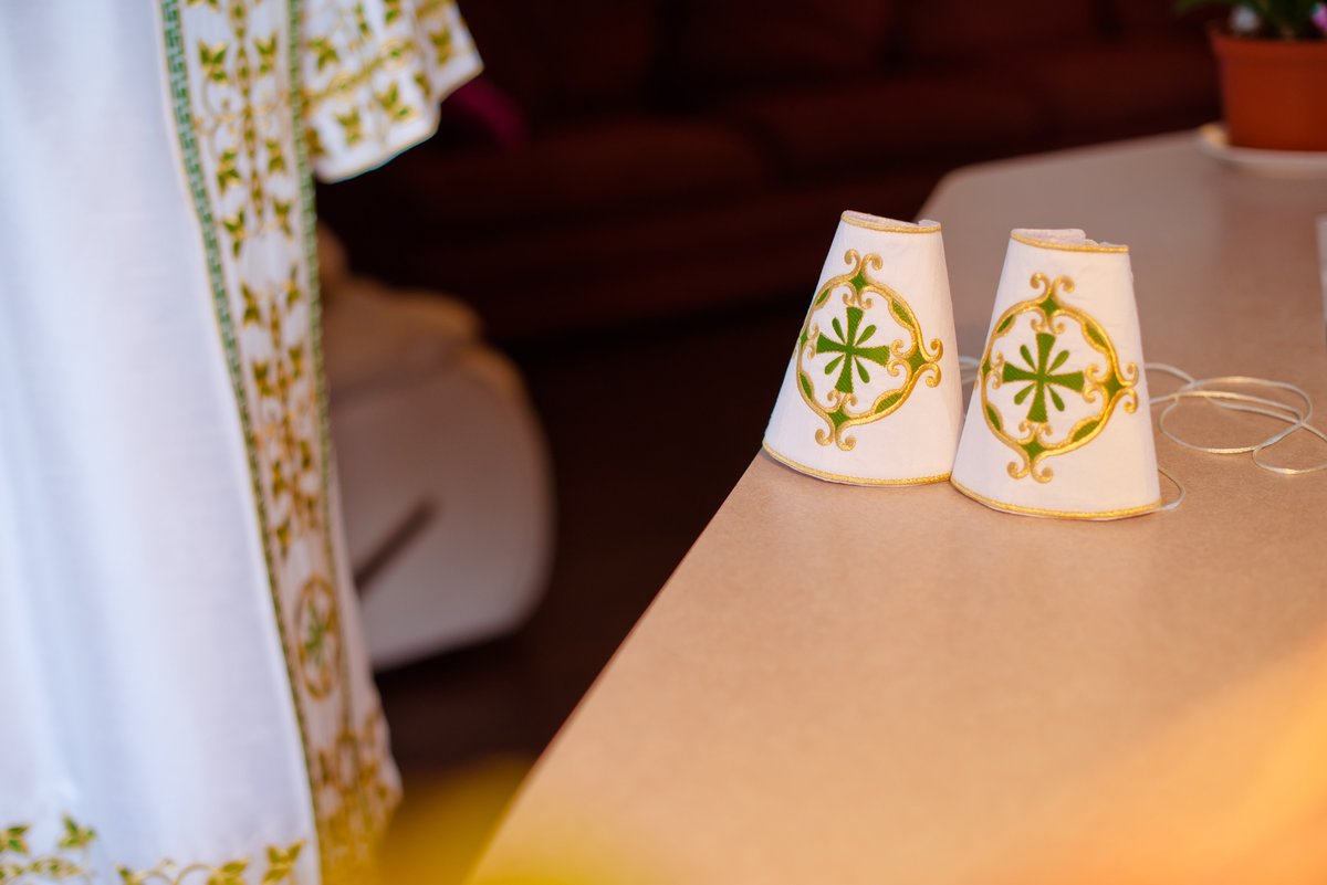 Embroidered Orthodox Deacon Vestment Set in White &amp; Green — photo 10
