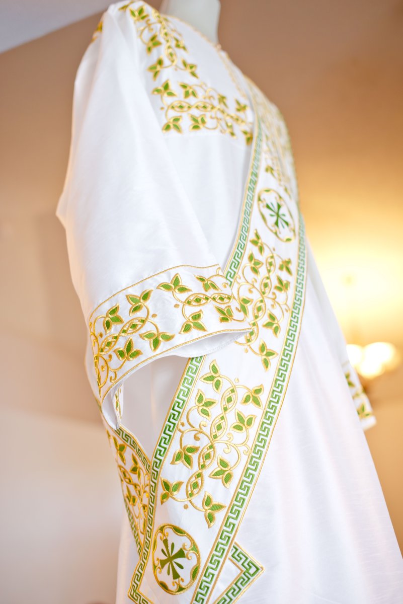 Embroidered Orthodox Deacon Vestment Set in White &amp; Green — photo 8