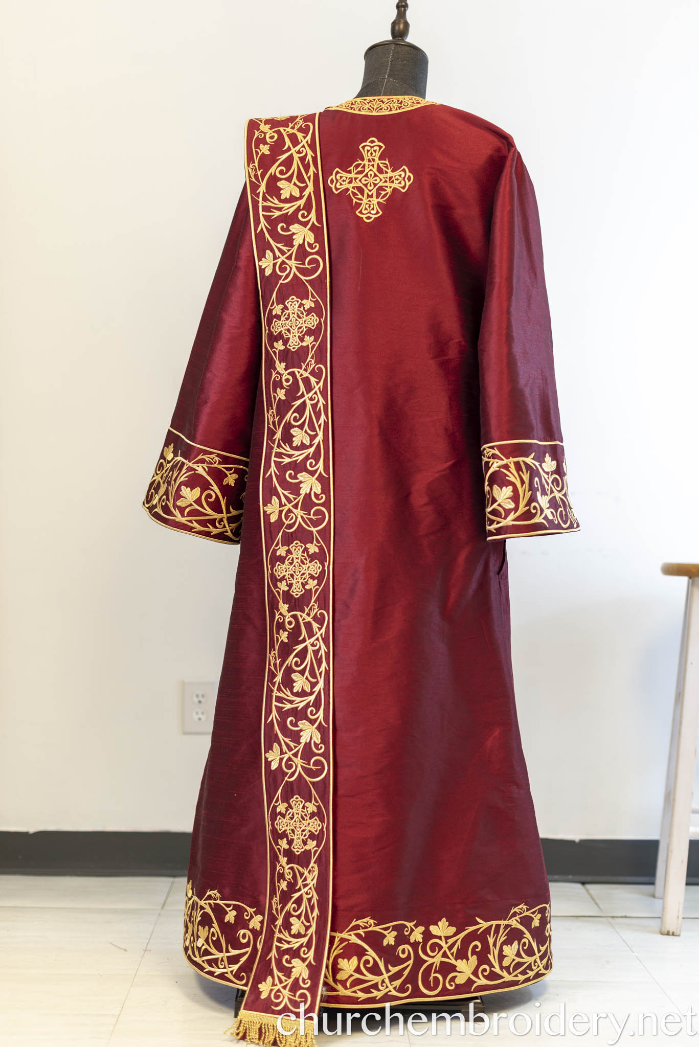 Fully Embroidered Orthodox Deacon Protodeacon Vestments set Burgundy Gold