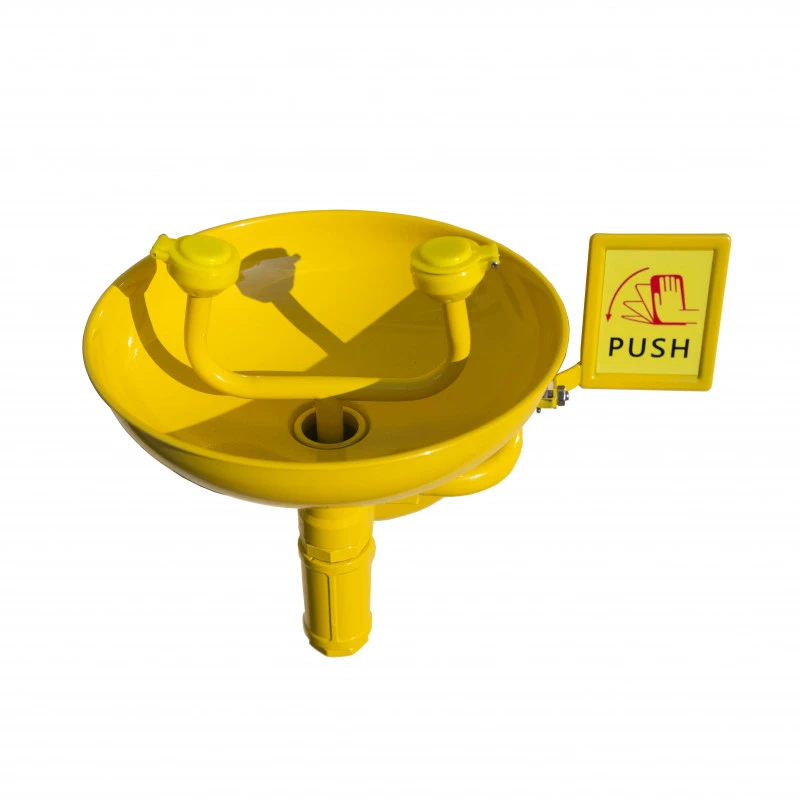 Compact wall mounted eye wash station for laboratories