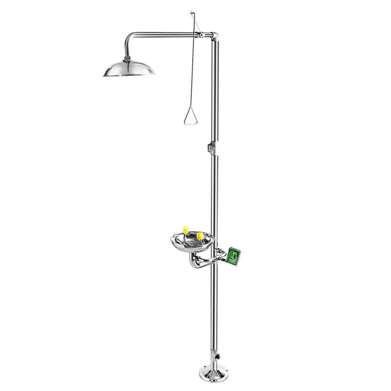 Combined emergency shower and eye wash station for full body decontamination