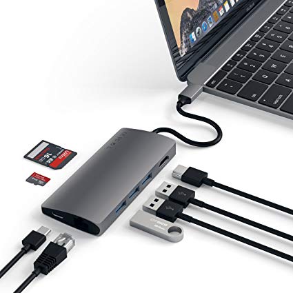 Satechi Aluminum Multi-Port Adapter V2 with USB-C, SD/Micro Card Readers and 3 USB 3.0 Ports MacBook Pro and MacBook (Space Gray) Price in India