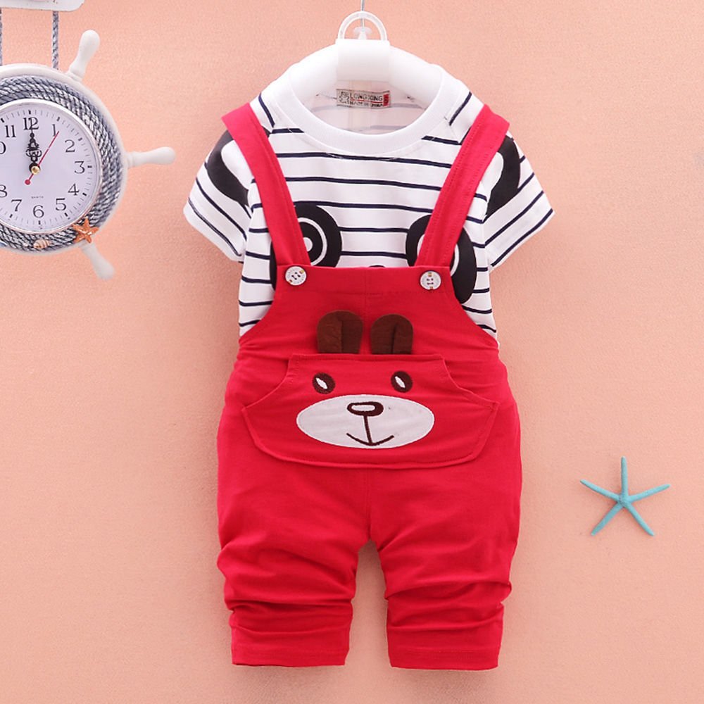 Red Horizontal Stripe T-Shirt and Dungaree Set Price in India