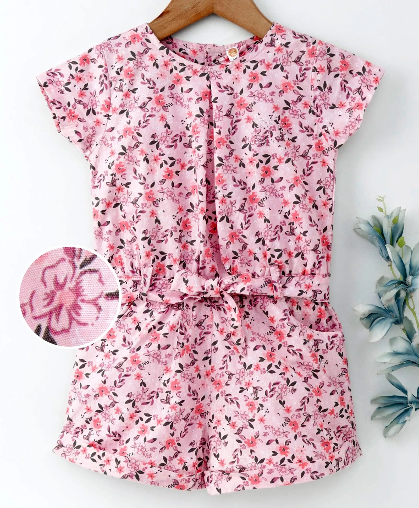 Dew Drops Half Sleeves Jumpsuit Floral Print - Pink Price in India