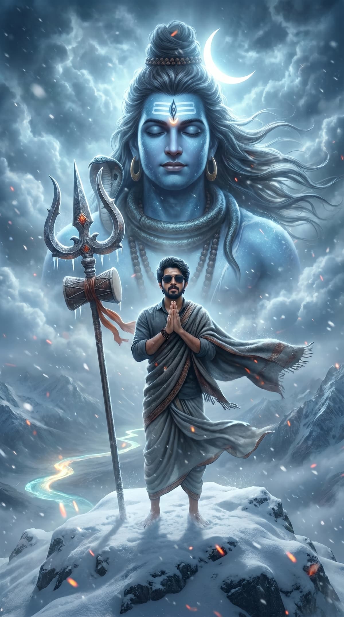 person standing on snowy Mount Kailash — AI photo created with this prompt