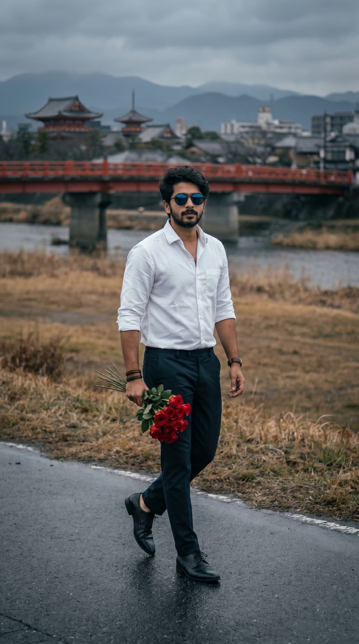 man walking confidently on the road — AI photo created with this prompt