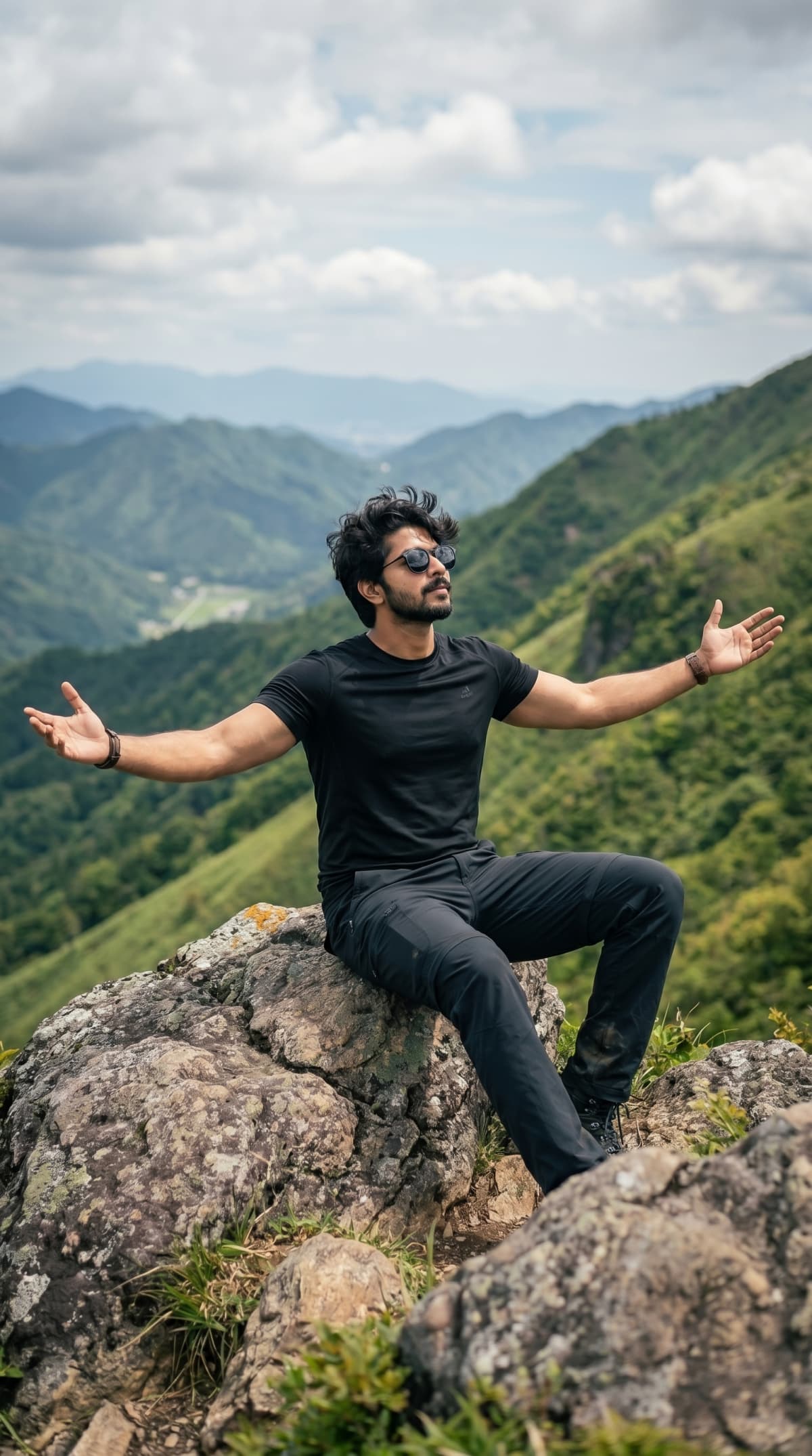 young athletic man mountain — AI photo created with this prompt