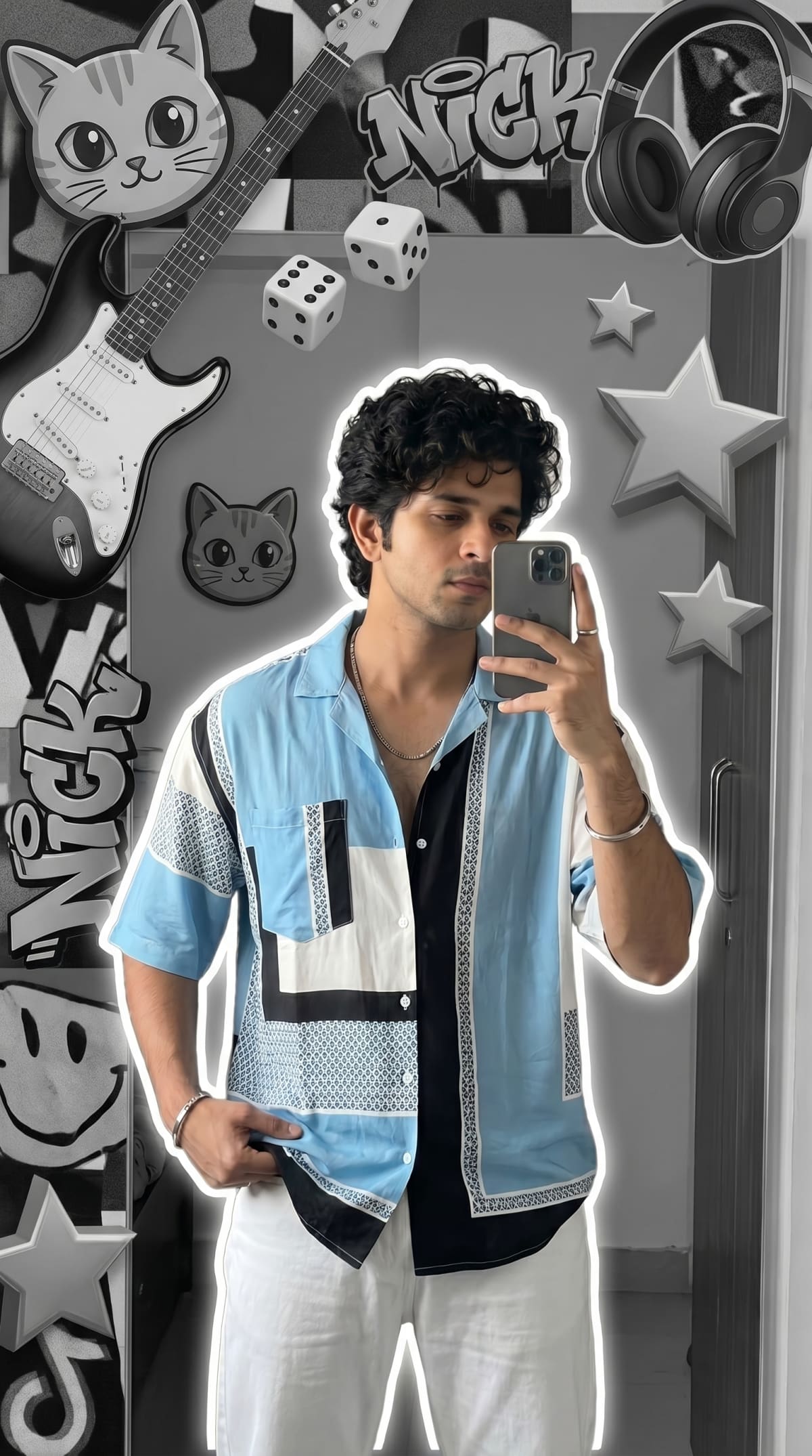 A stylish young boy taking a mirror selfie — AI photo created with this prompt