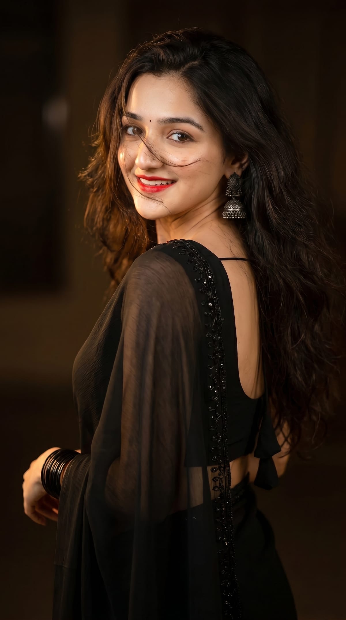 girl in black saree — AI photo created with this prompt