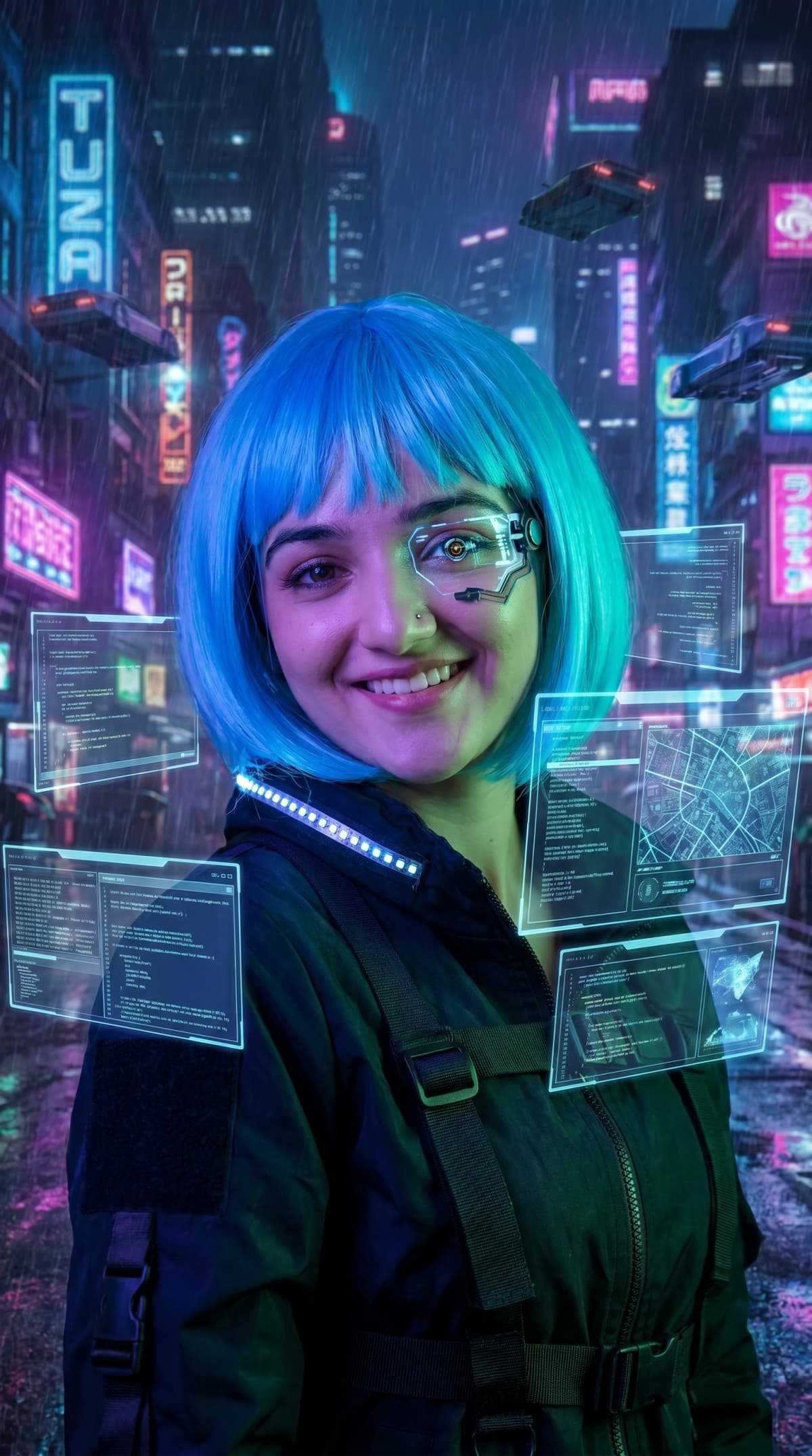 Cyberpunk anime hacker — AI photo created with this prompt