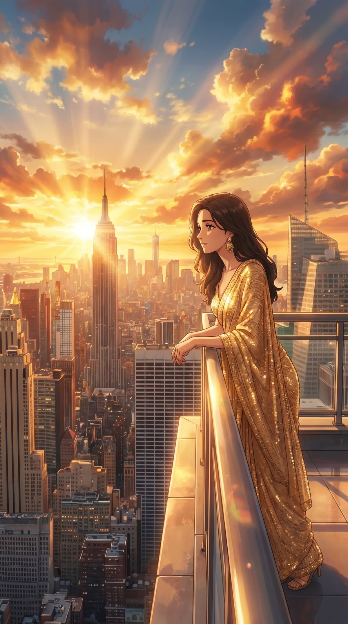 Shinkai-style golden hour — AI photo created with this prompt