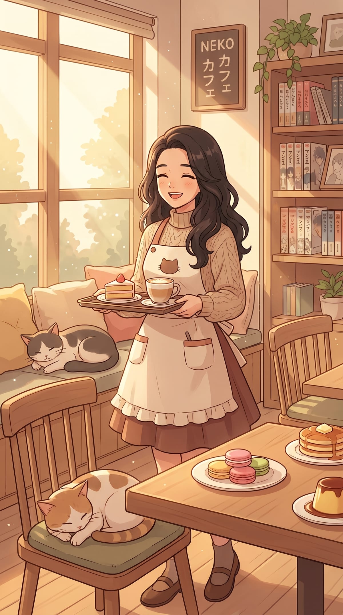 Cat café afternoon — AI photo created with this prompt