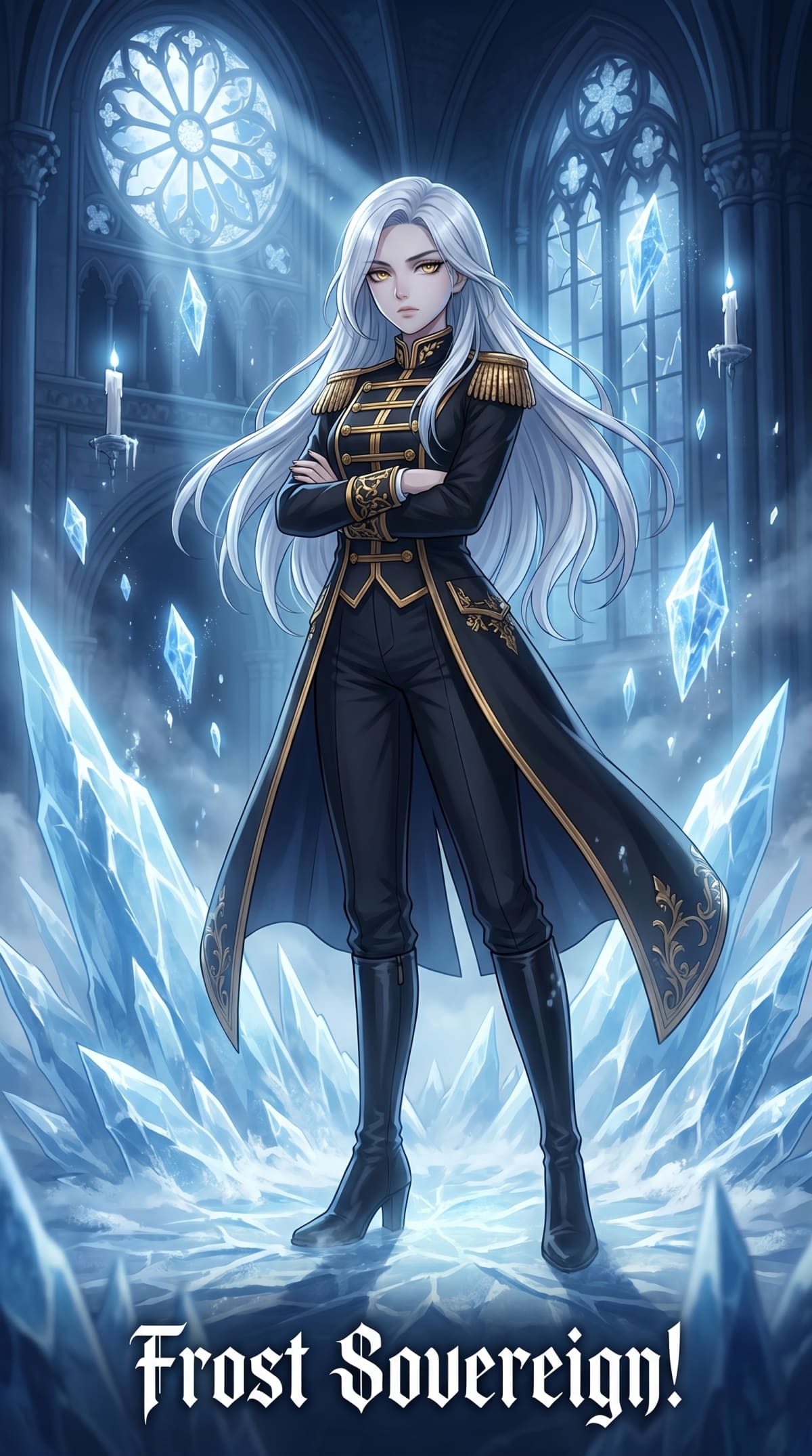 Frost sovereign in the ice cathedral — AI photo created with this prompt