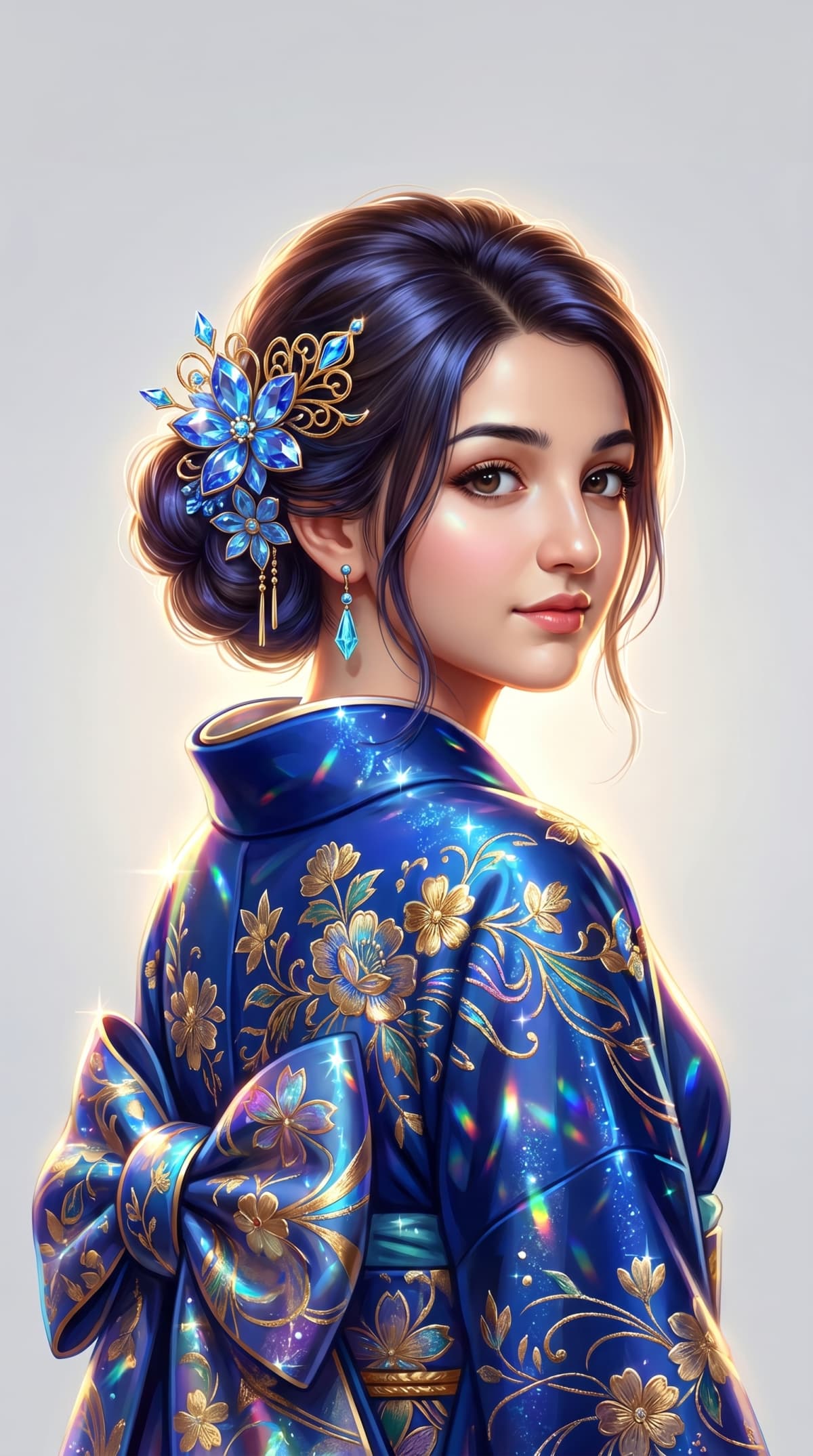 Sapphire Kimono Elegance — AI photo created with this prompt