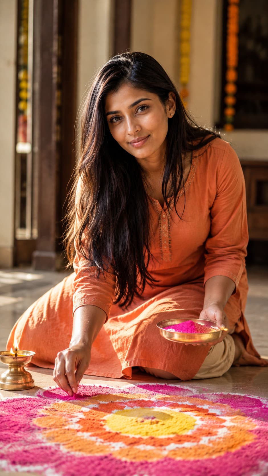 Diwali Family Rangoli — AI photo created with this prompt