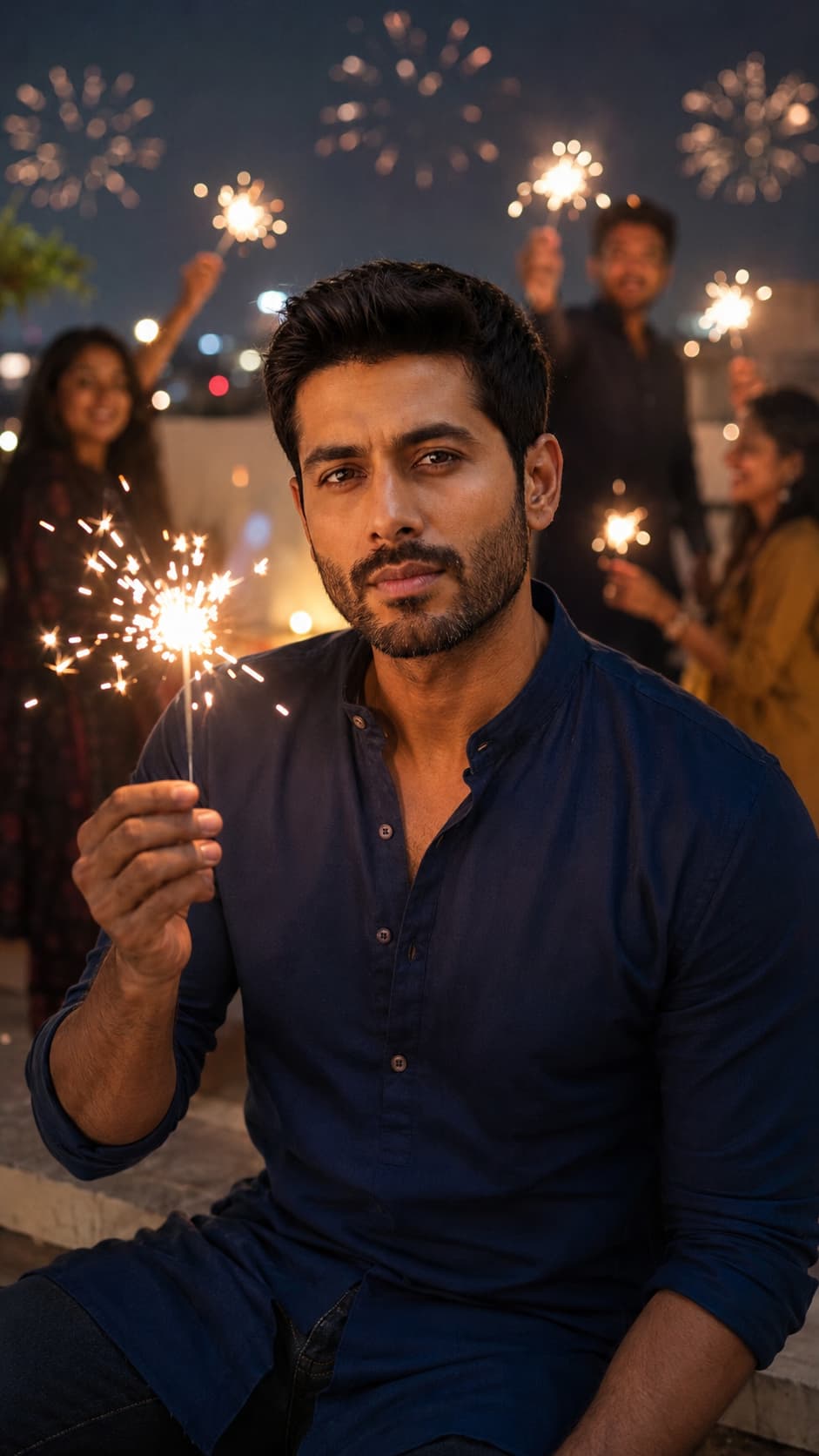 Diwali Friends Group Sparklers — AI photo created with this prompt