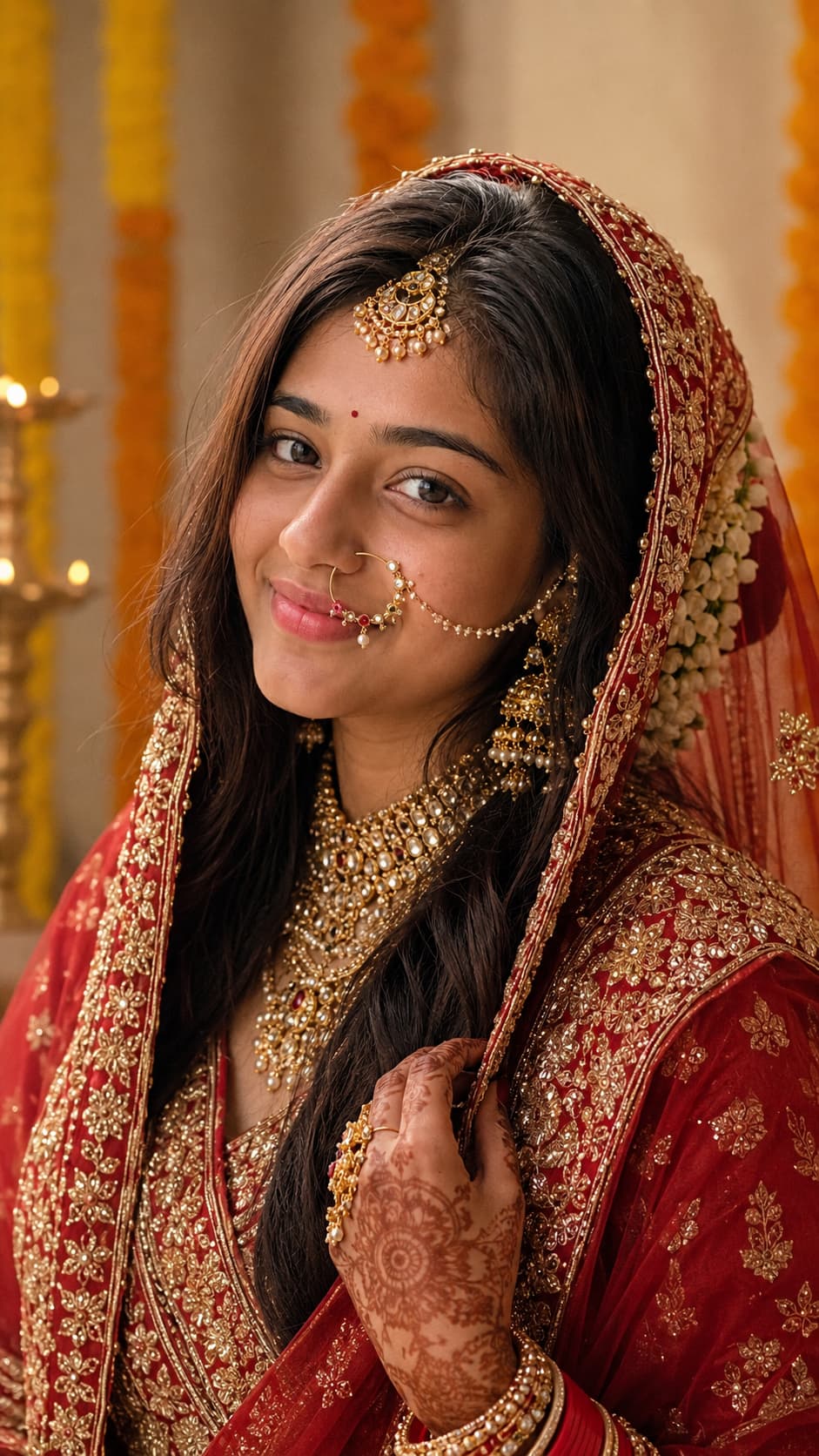 Indian Bridal Portrait Red Lehenga — AI photo created with this prompt