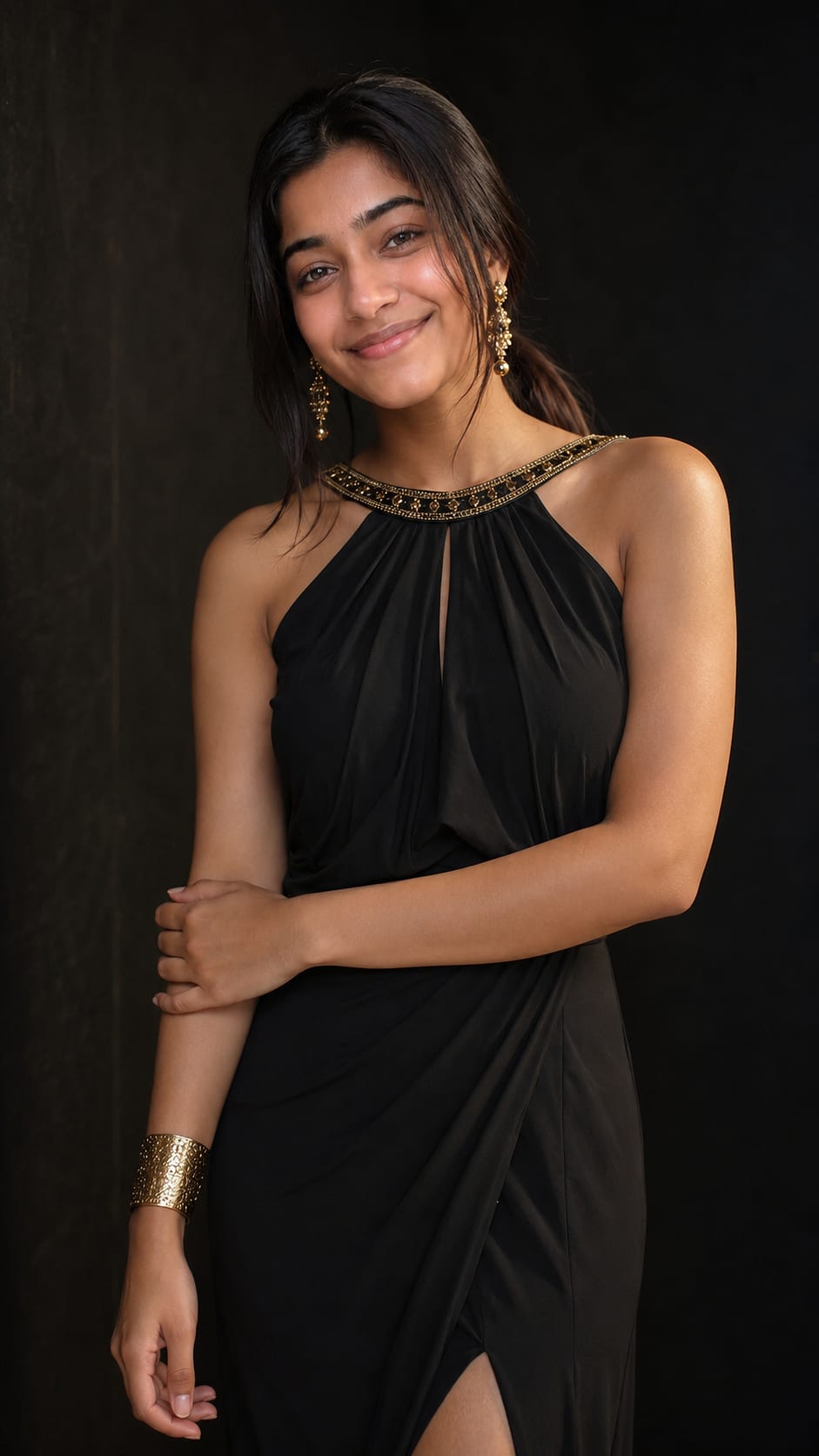 Woman Black Gown Editorial — AI photo created with this prompt