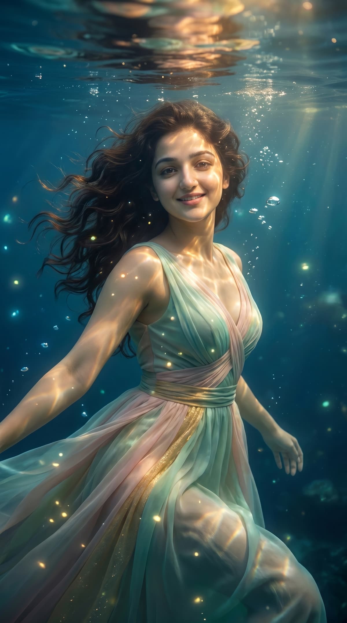 cinematic underwater fantasy portrait — AI photo created with this prompt