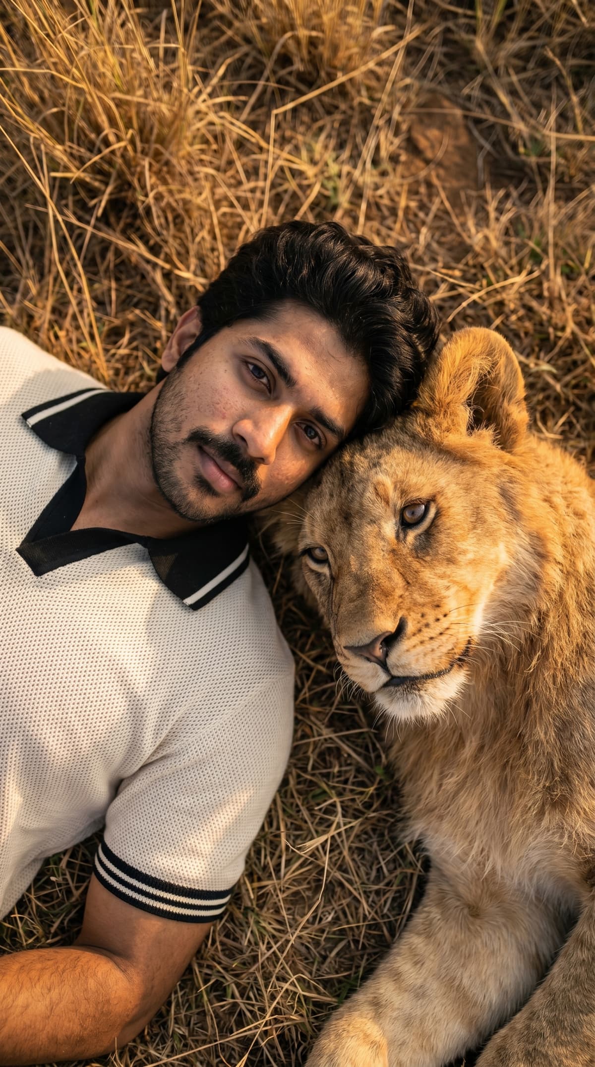 man with lion — AI photo created with this prompt