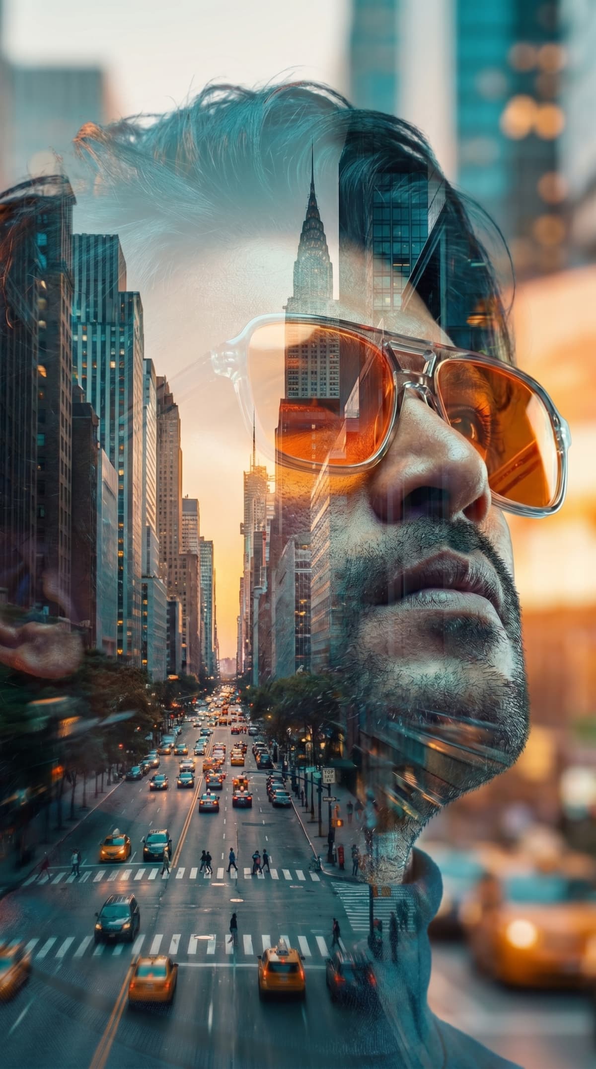 double-exposure cinematic portrait — AI photo created with this prompt
