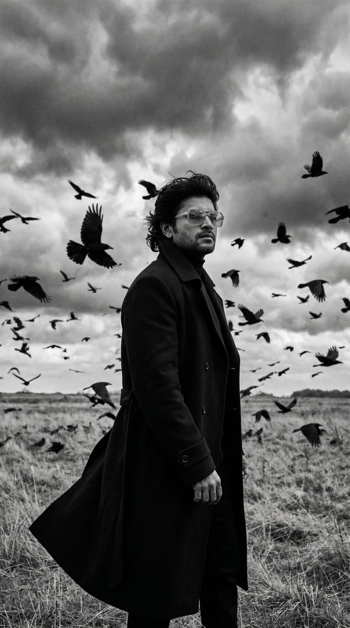 Black and white cinematic photography — AI photo created with this prompt