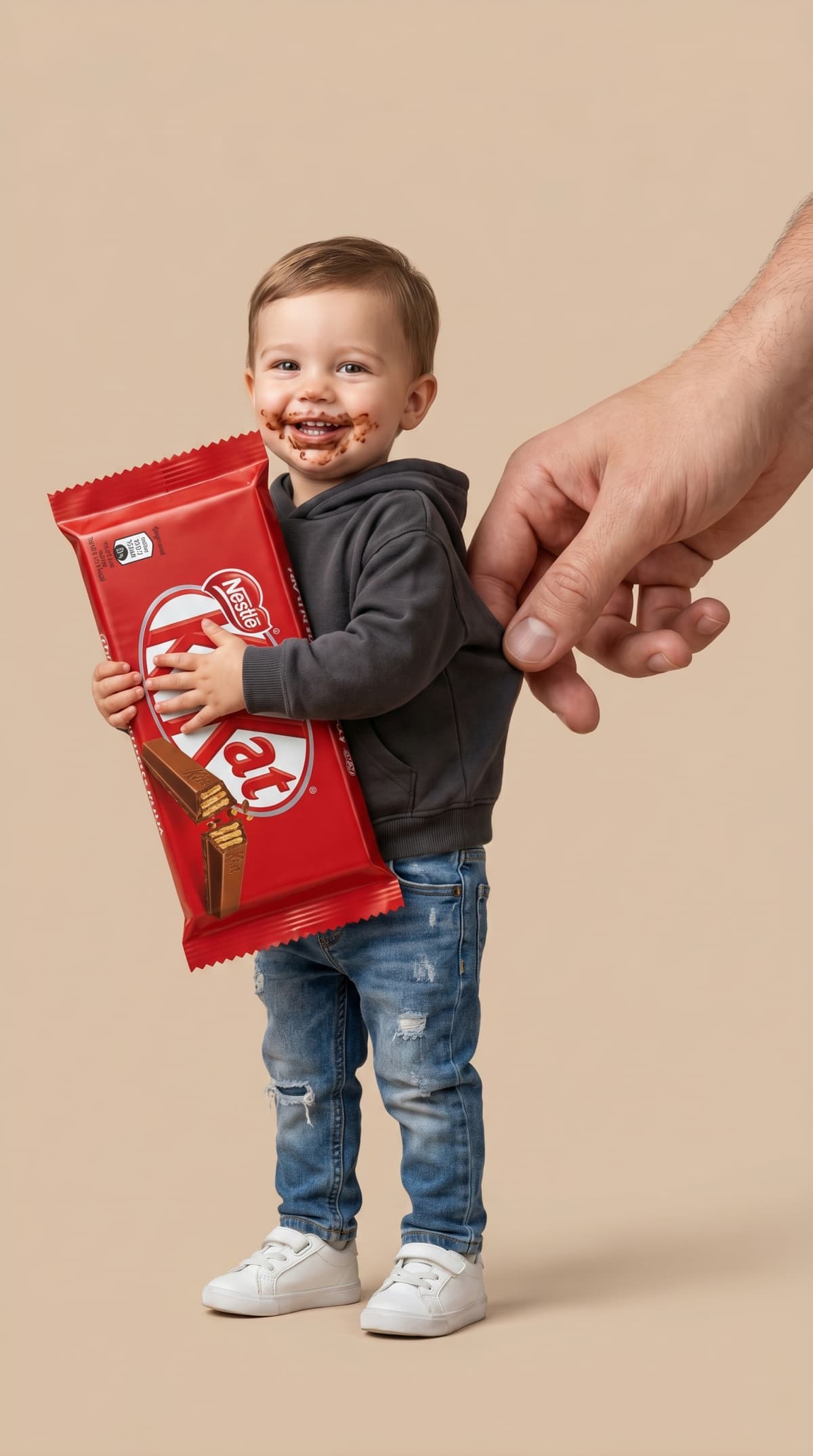 kid with KitKat — AI photo created with this prompt